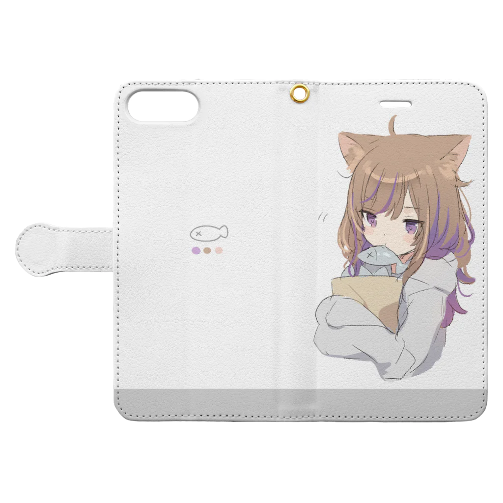 まふゆのお魚くわえたレオちゃん Book-Style Smartphone Case:Opened (outside)