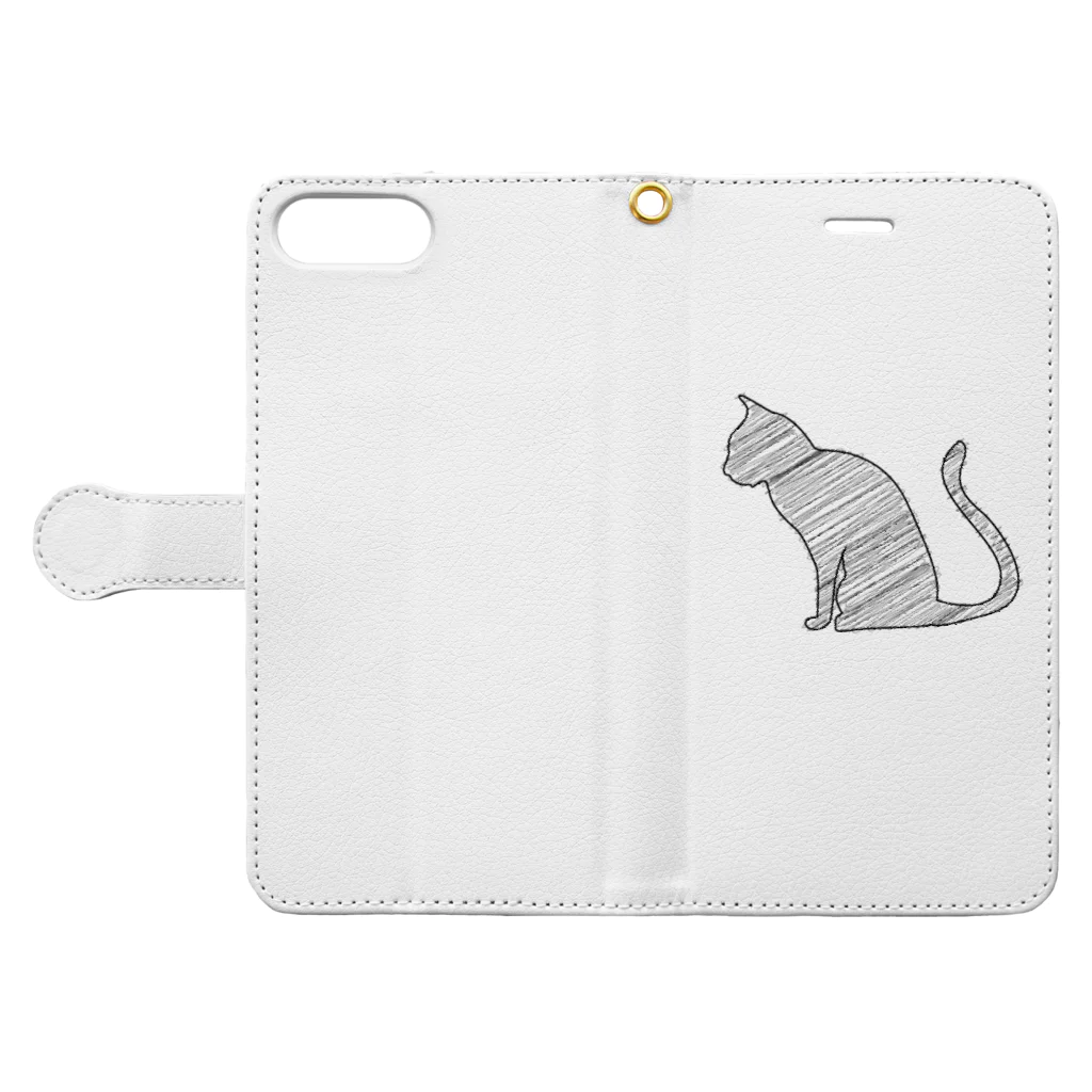 chicodeza by suzuriの線の猫 Book-Style Smartphone Case:Opened (outside)