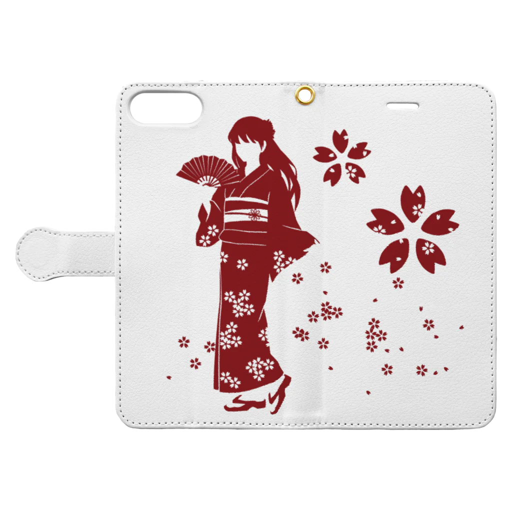 KOHAKUMARUの浴衣少女 赤 Book-Style Smartphone Case:Opened (outside)