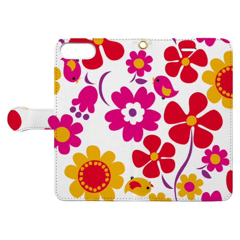 dandyism-neco.com goodsの大きな花柄手帳スマホケース Book-Style Smartphone Case:Opened (outside)