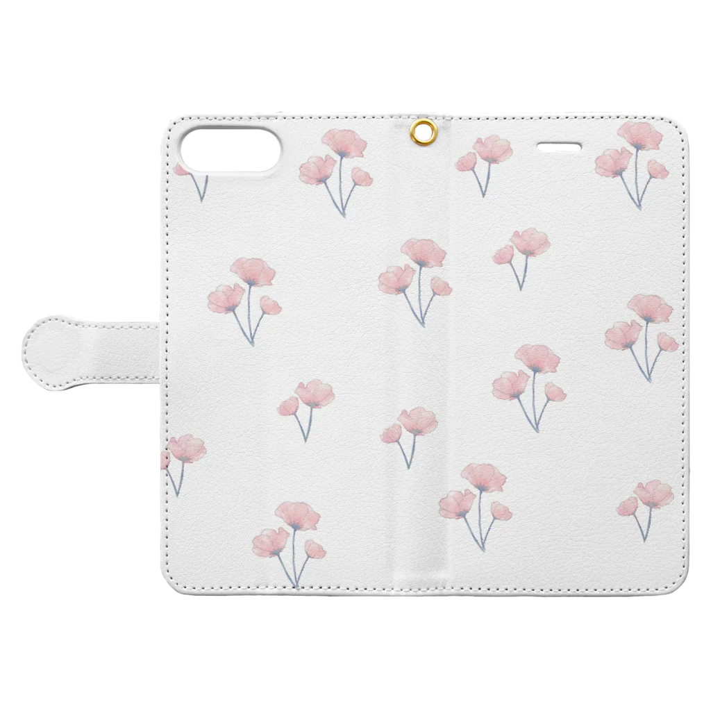 kuroki  miyaの清楚な水彩ピンクの花柄 Book-Style Smartphone Case:Opened (outside)