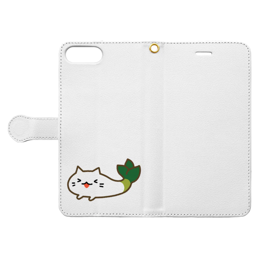 三色ひつじのたのちい下仁田ネギねこ  Book-Style Smartphone Case:Opened (outside)