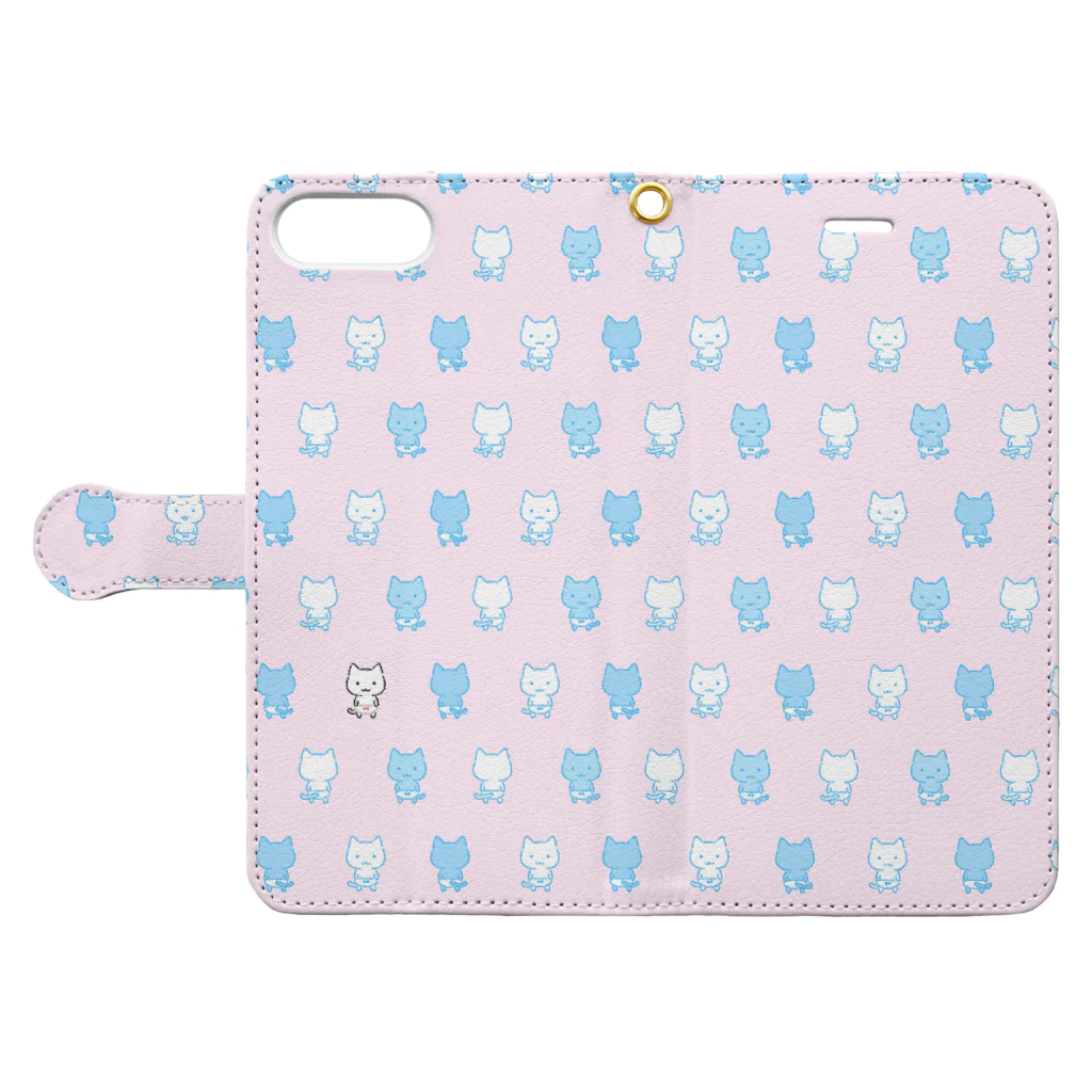 ねこぱんつのねこぱんつ柄ピンクと水色 Book-Style Smartphone Case:Opened (outside)