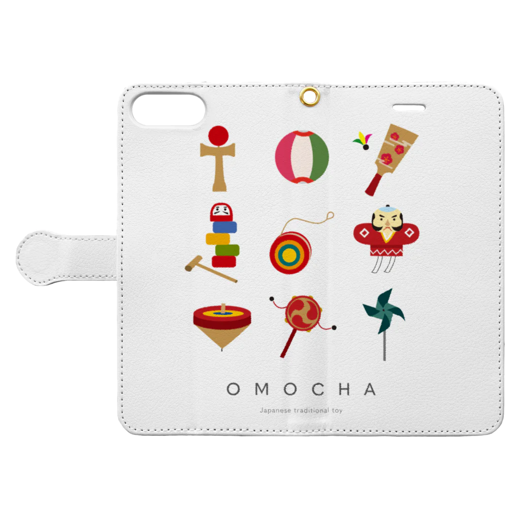 Drecome_DesignのOMOCHA〜Japanese traditional toy〜 手帳型スマホケースを開いた場合(外側)