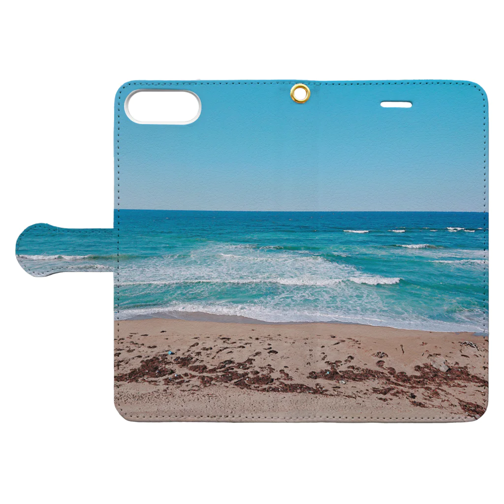 Sianの砂浜と青い海と青い空 手帳型スマホケースを開いた場合(外側)