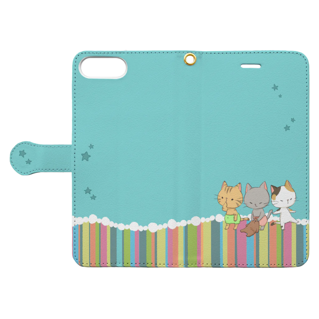 michi's storeの虹色にゃんこケース Book-Style Smartphone Case:Opened (outside)