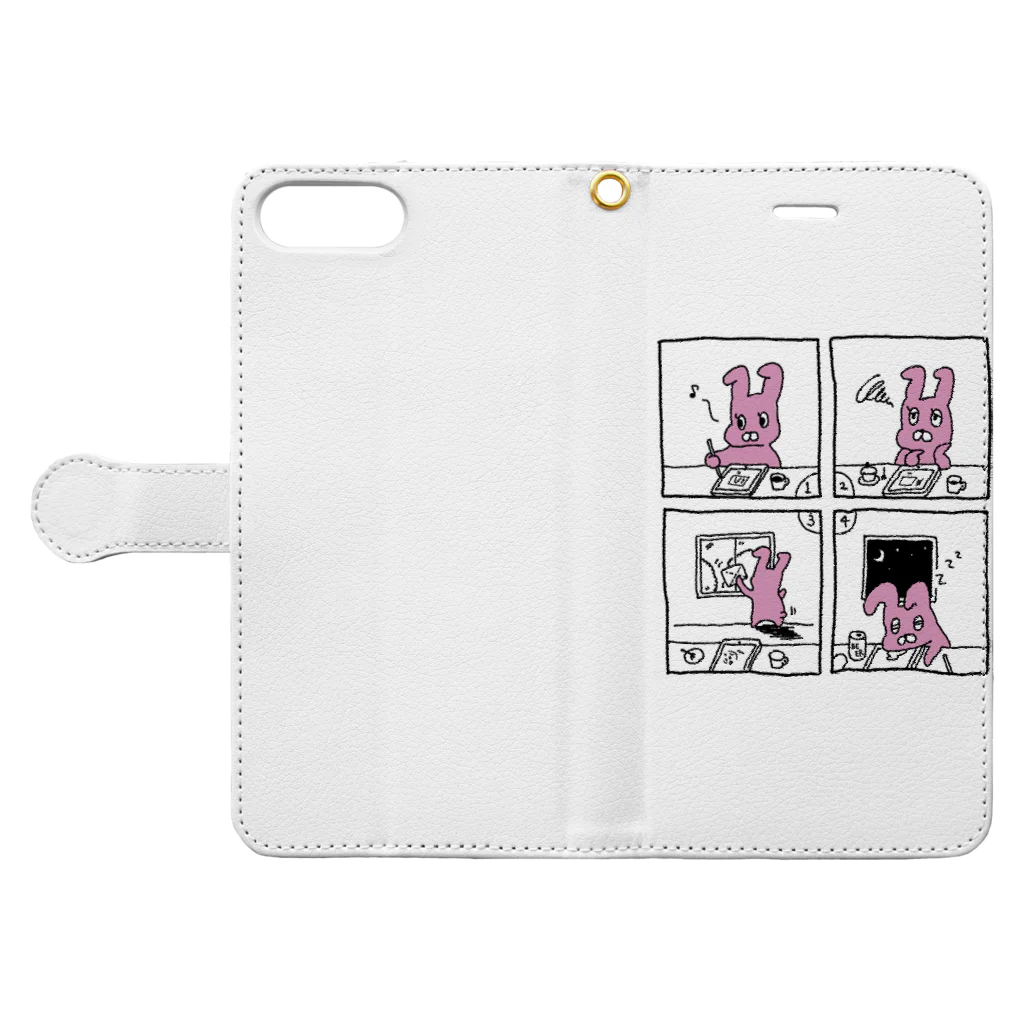 yukikopterの新宿で考え中な ウサギ 4コママンガ Book-Style Smartphone Case:Opened (outside)