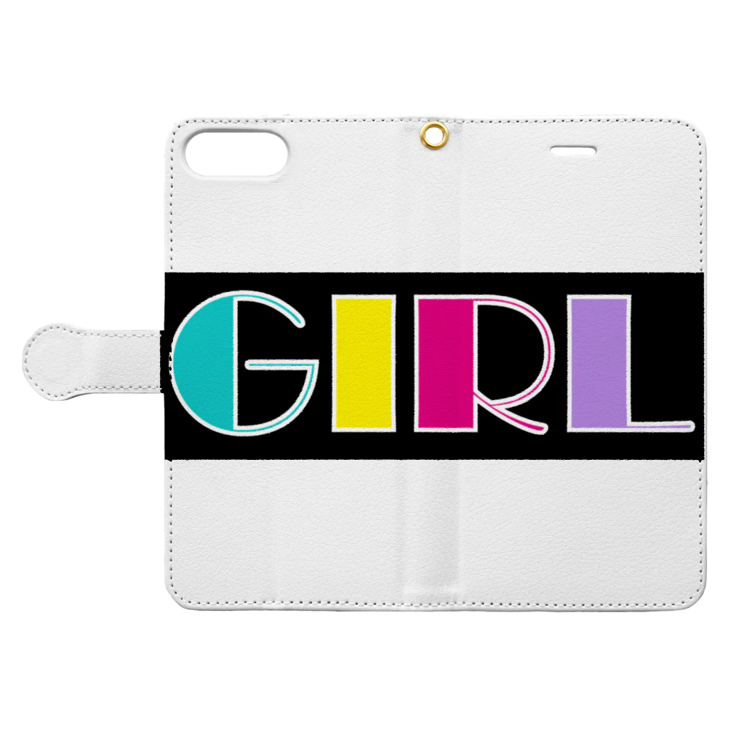 Ushi-Haruのレトロカラフル　GIRL Book-Style Smartphone Case:Opened (outside)