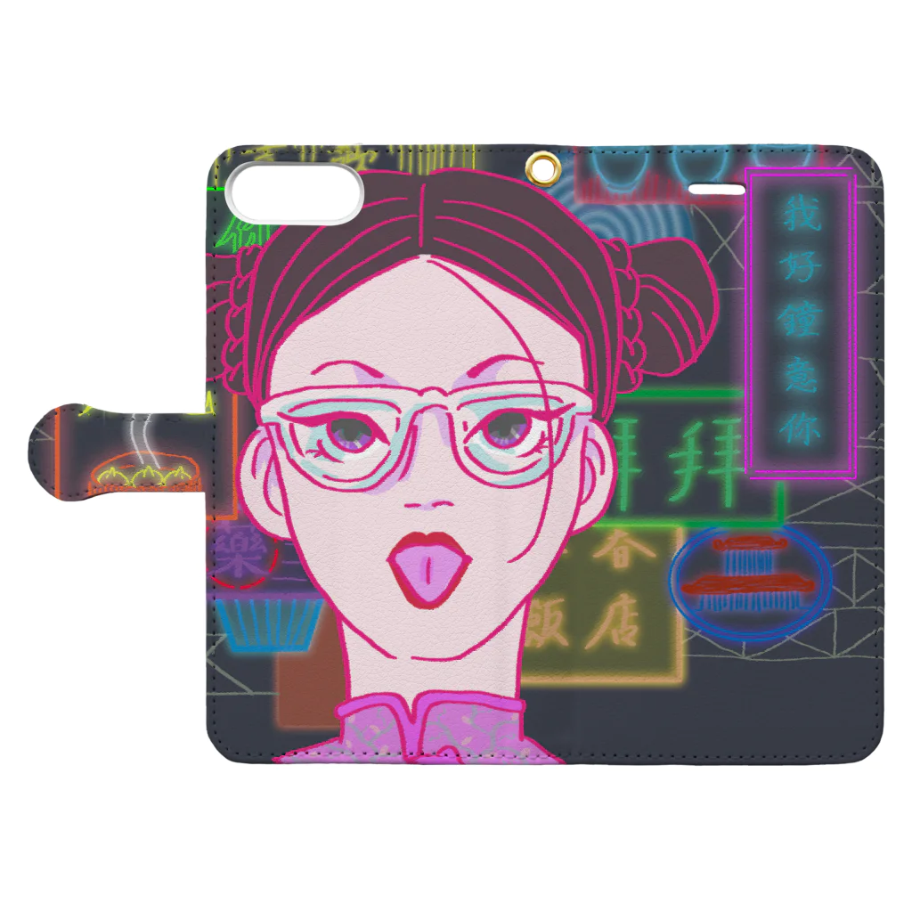 コ八ルのネオン街の女の子 Book-Style Smartphone Case:Opened (outside)