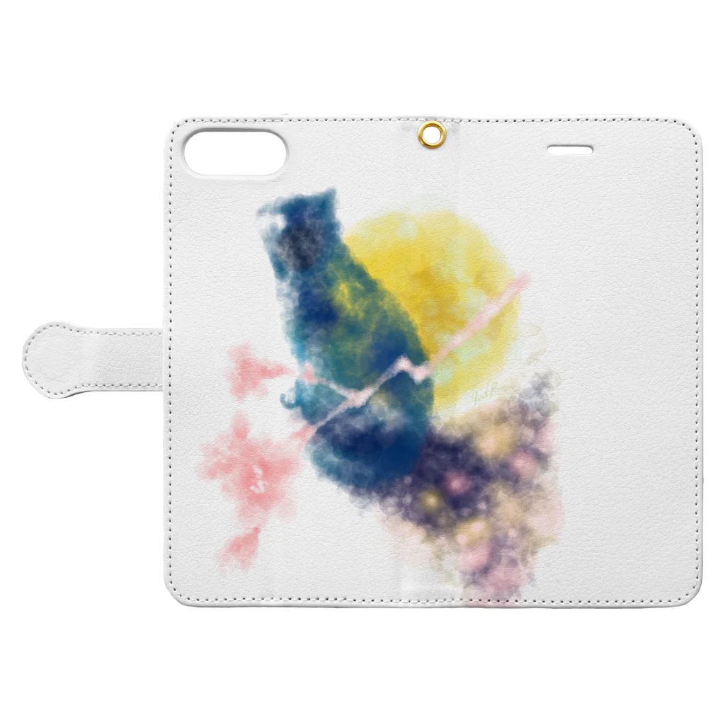 Snowman Art Roomの青猫と月と Book-Style Smartphone Case:Opened (outside)