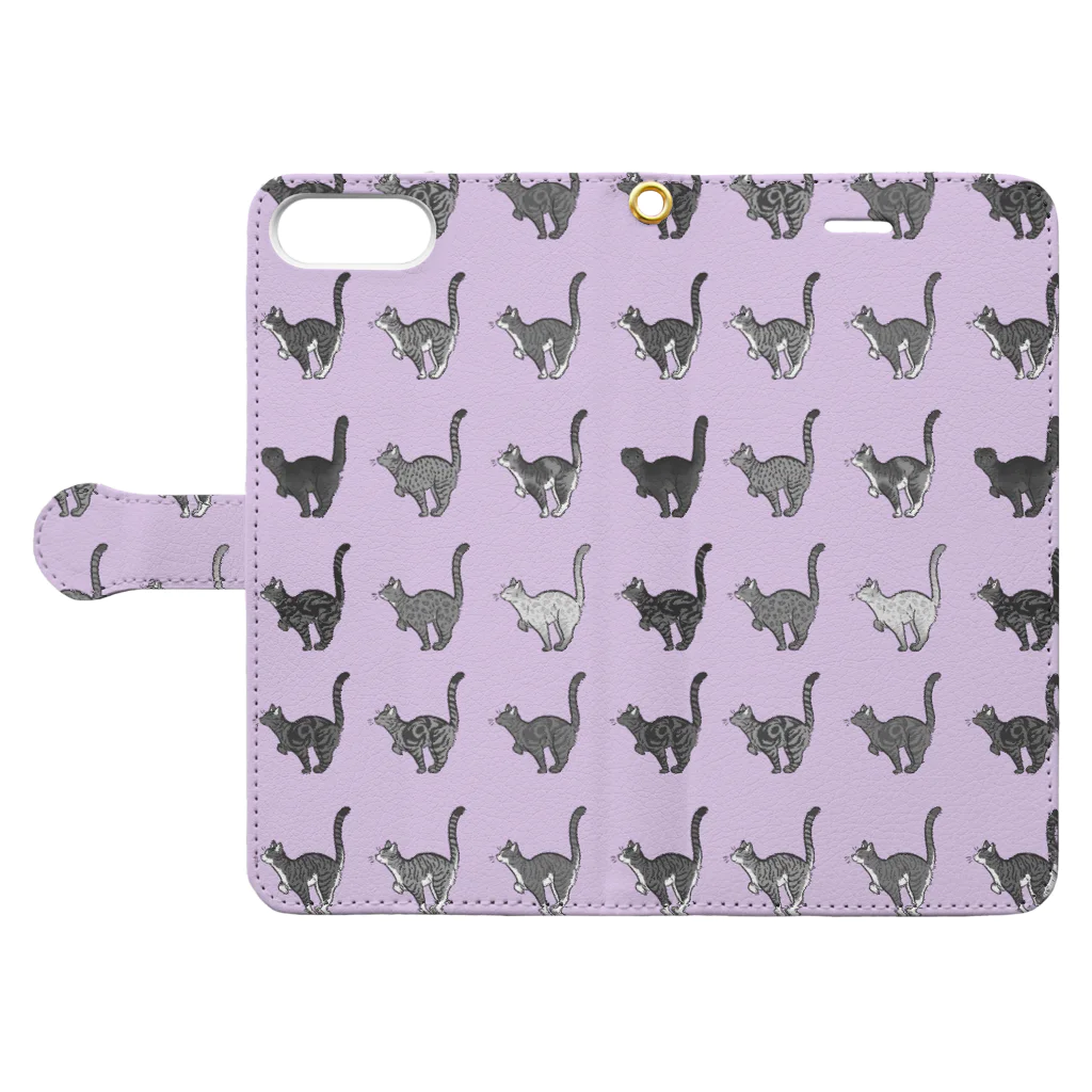 豆つぶのTabbies Cat（総柄） Book-Style Smartphone Case:Opened (outside)