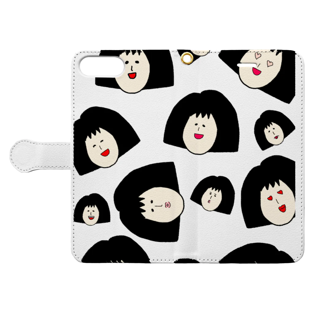 mugikochanのモサコがたくさん Book-Style Smartphone Case:Opened (outside)