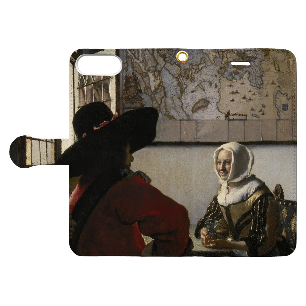 Art Baseの兵士と笑う女 / フェルメール (Officer and Laughing Girl 1657) Book-Style Smartphone Case:Opened (outside)