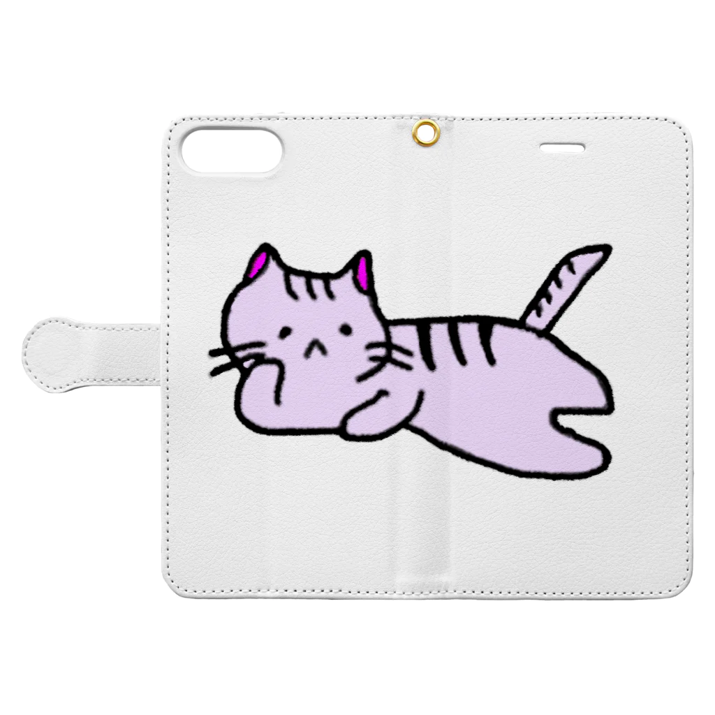 おもち屋さんのごろごろねこ（紫） Book-Style Smartphone Case:Opened (outside)