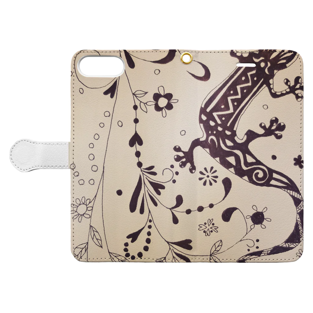 Ryuzin shop☆のヤモリ Book-Style Smartphone Case:Opened (outside)