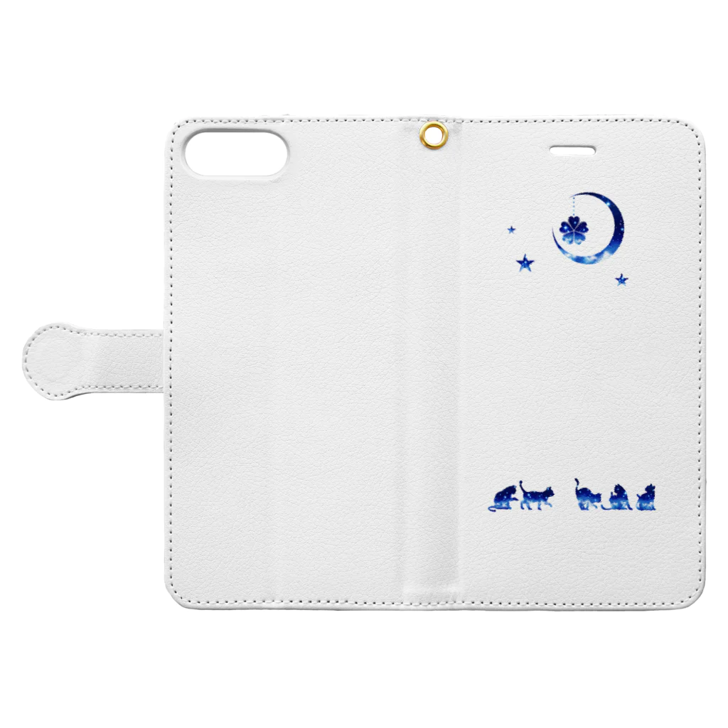 黒い天使の夜空柄の猫 Book-Style Smartphone Case:Opened (outside)