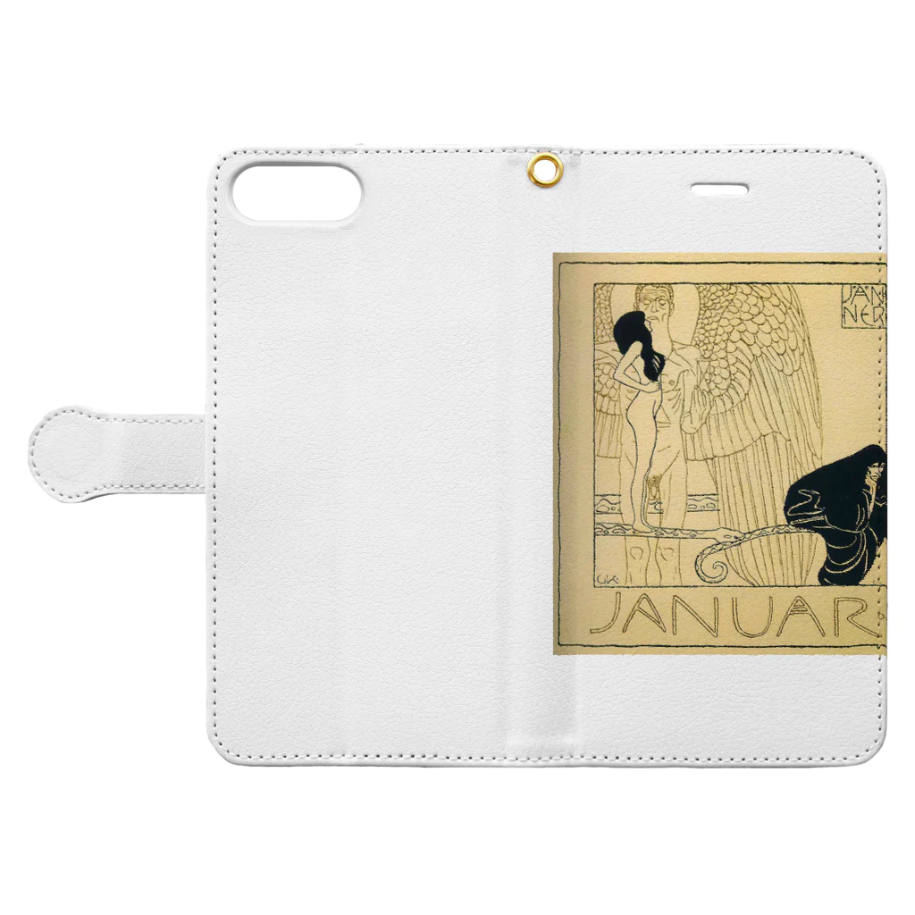 Art Baseのグスタフ・クリムト / 1901 /Januar / Gustav Klimt Book-Style Smartphone Case:Opened (outside)