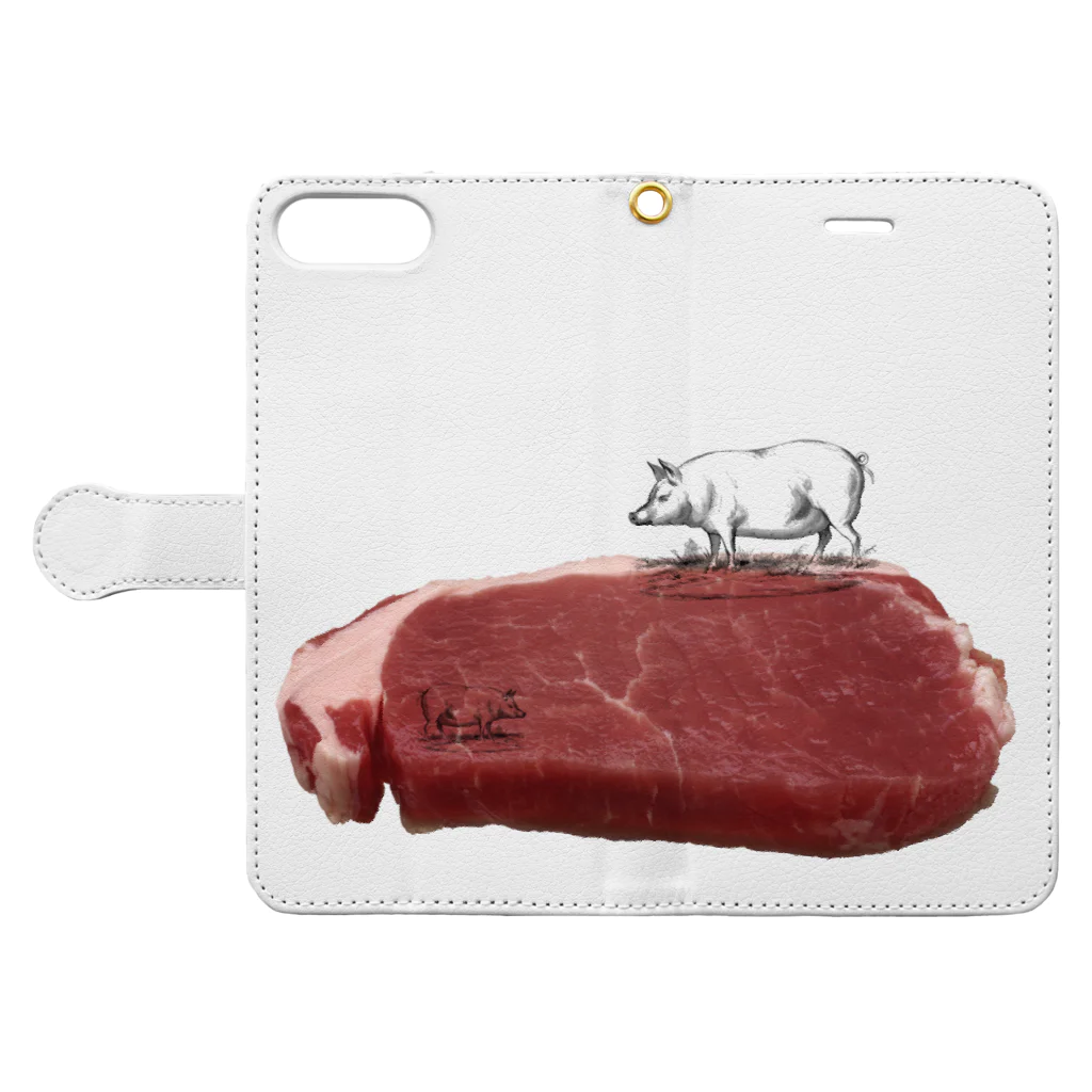 tottoの肉食／ポーク×豚さん Book-Style Smartphone Case:Opened (outside)