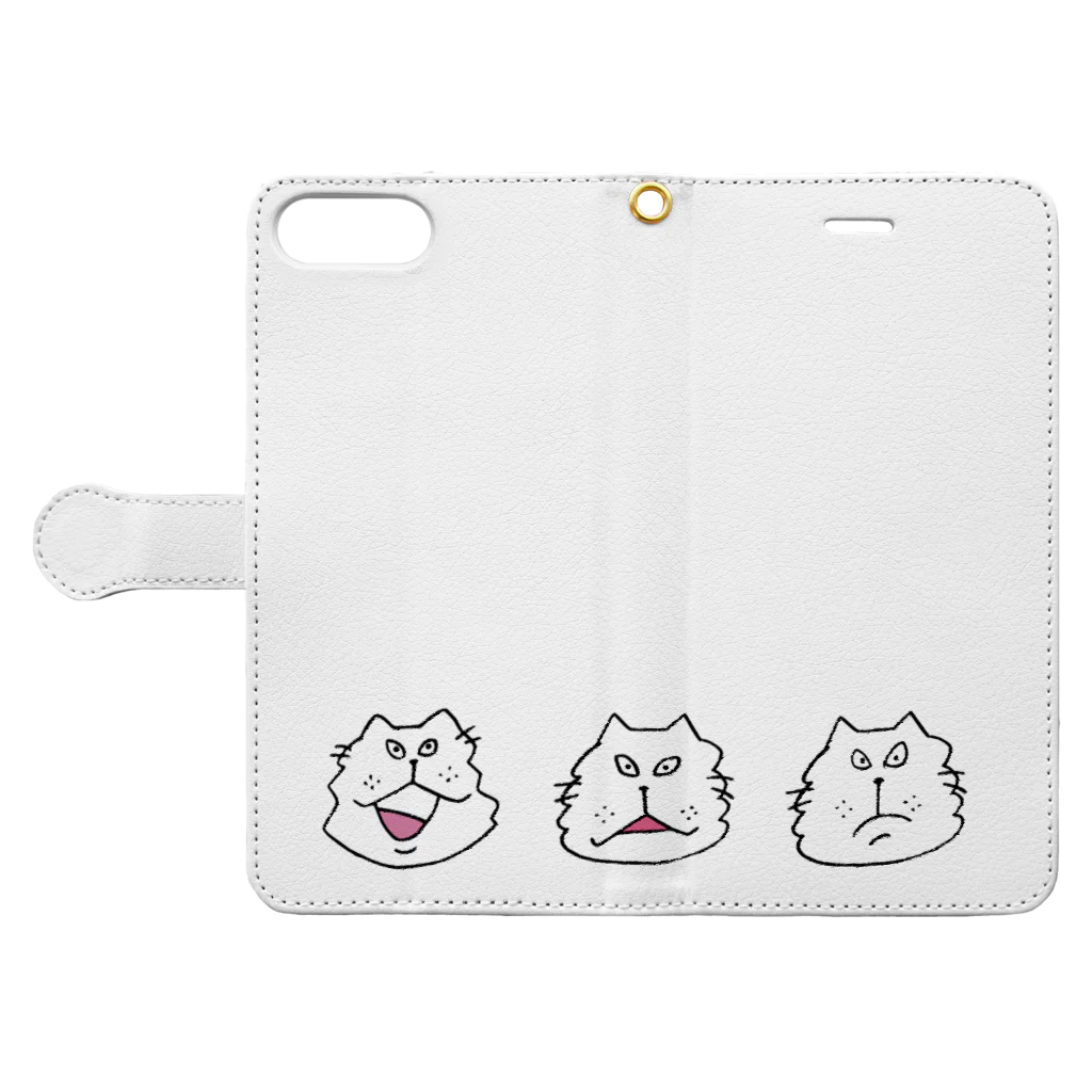 TOSANEKOのにらめっこ　しろ Book-Style Smartphone Case:Opened (outside)