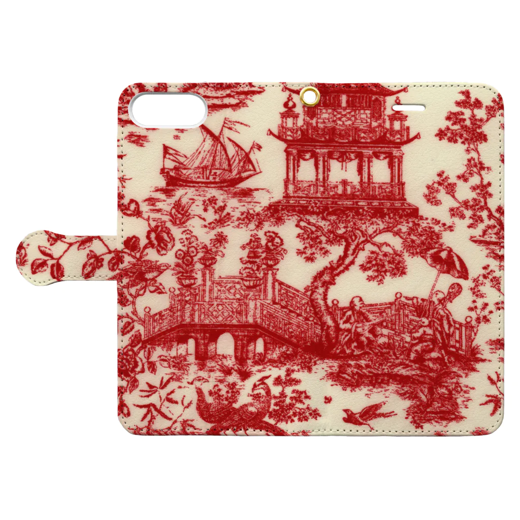 J. Jeffery Print Galleryのトワルドジュイ Toile de Jouy 手帳型スマホケースを開いた場合(外側)