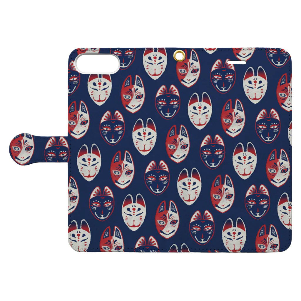 IZANAMI by Akane Yabushitaの【日本レトロ#22】狐面 Book-Style Smartphone Case:Opened (outside)