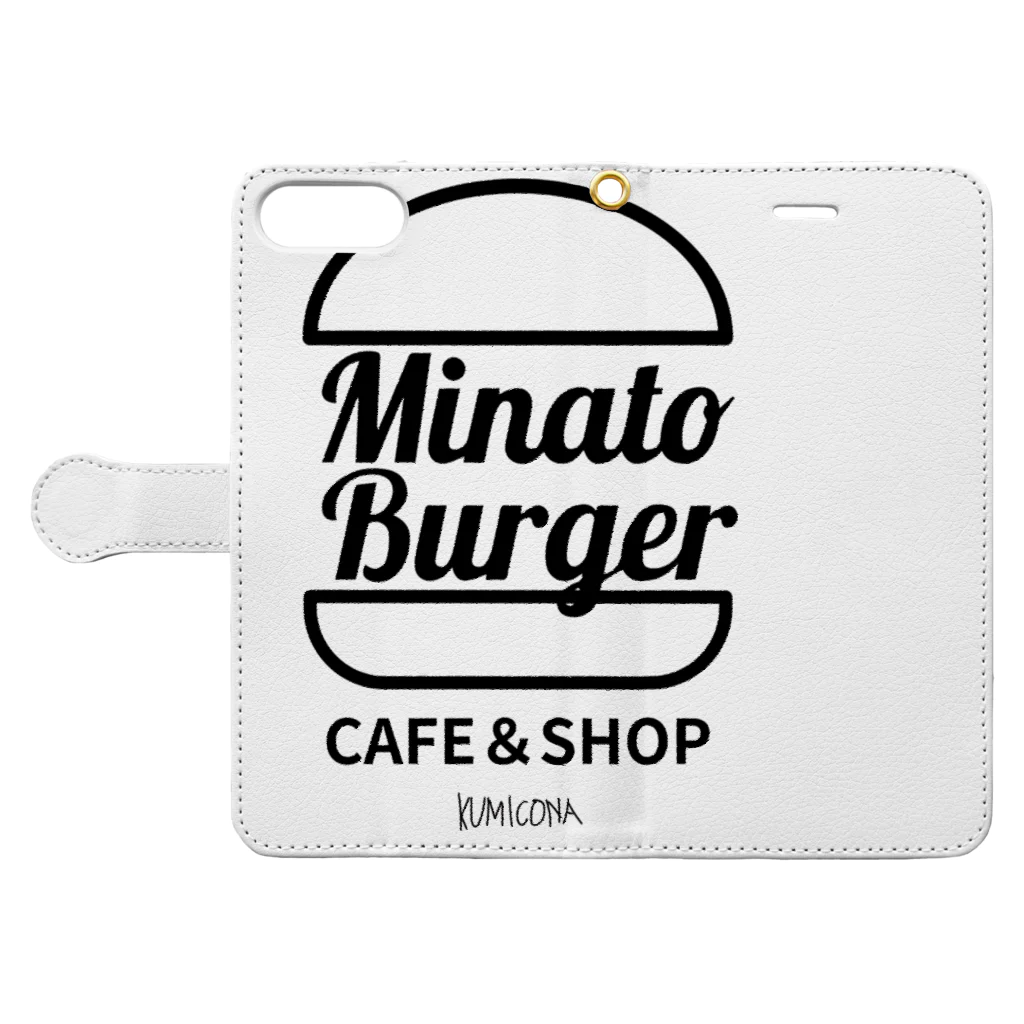 kumiconaShopのMinatoBurgerグッズ（ブラック） 手帳型スマホケースを開いた場合(外側)