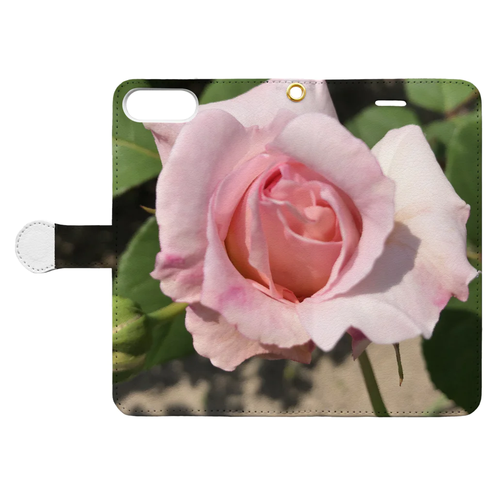 2626(ふわふわ)のピンクの薔薇ちゃん Book-Style Smartphone Case:Opened (outside)