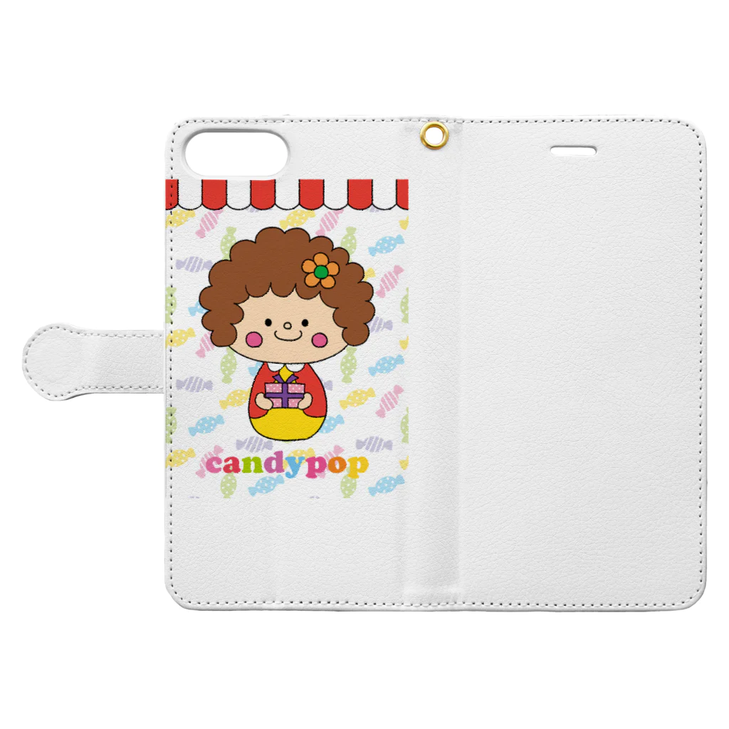 candypopのzakkashop candypop のcandyちゃん 手帳型スマホケースを開いた場合(外側)