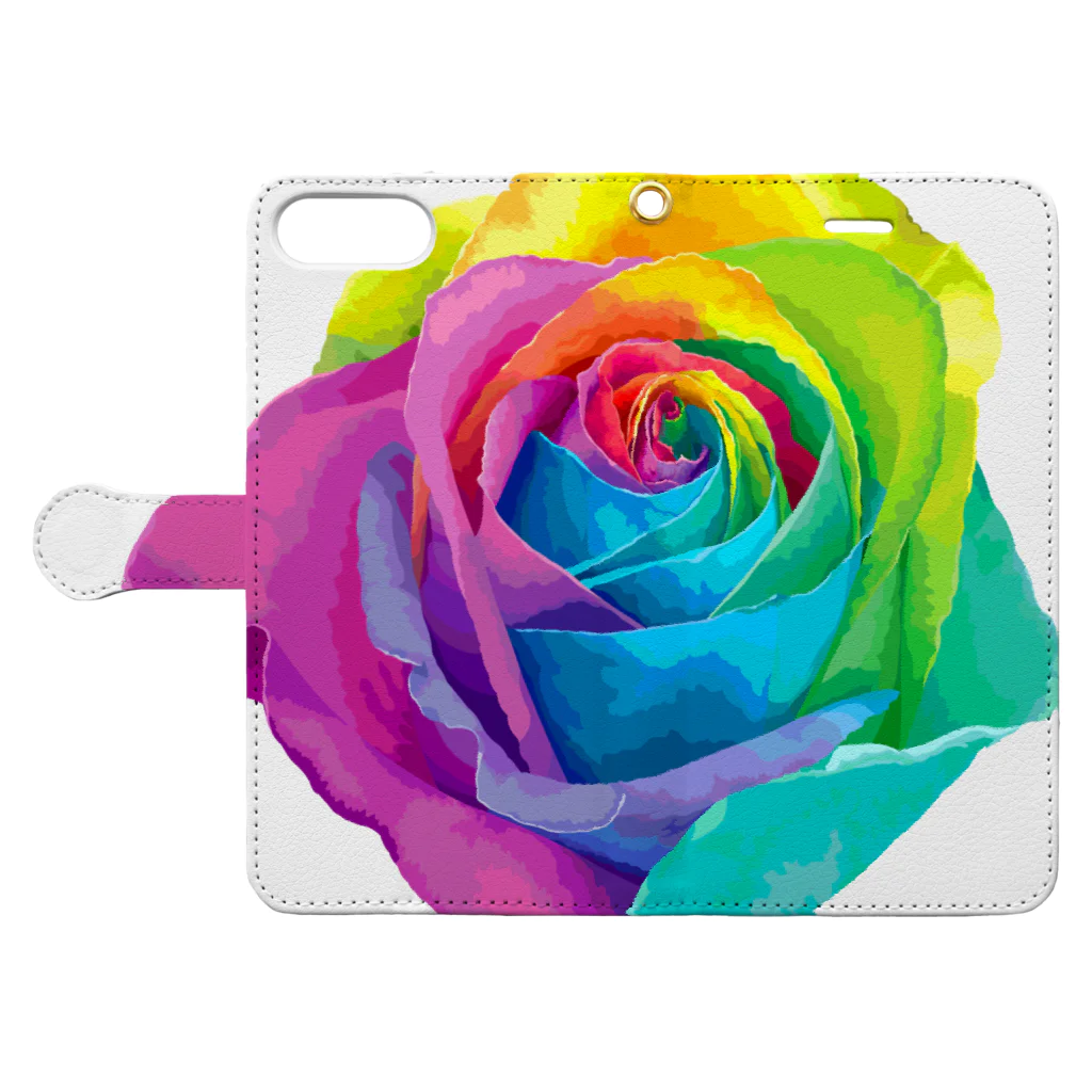 ゆるい猫ちゃんSHOPのRainbow rose(Single) Book-Style Smartphone Case:Opened (outside)