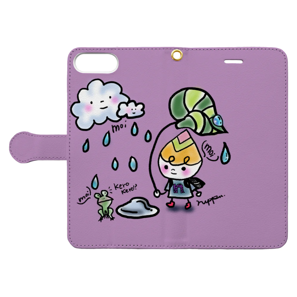 nuppuのTsubomiちゃん　雨も大好きシリーズA Book-Style Smartphone Case:Opened (outside)