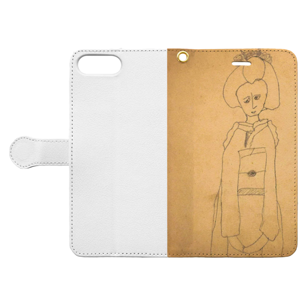 岩佐 幸翠の昭和のらくがき・舞妓さん Book-Style Smartphone Case:Opened (outside)