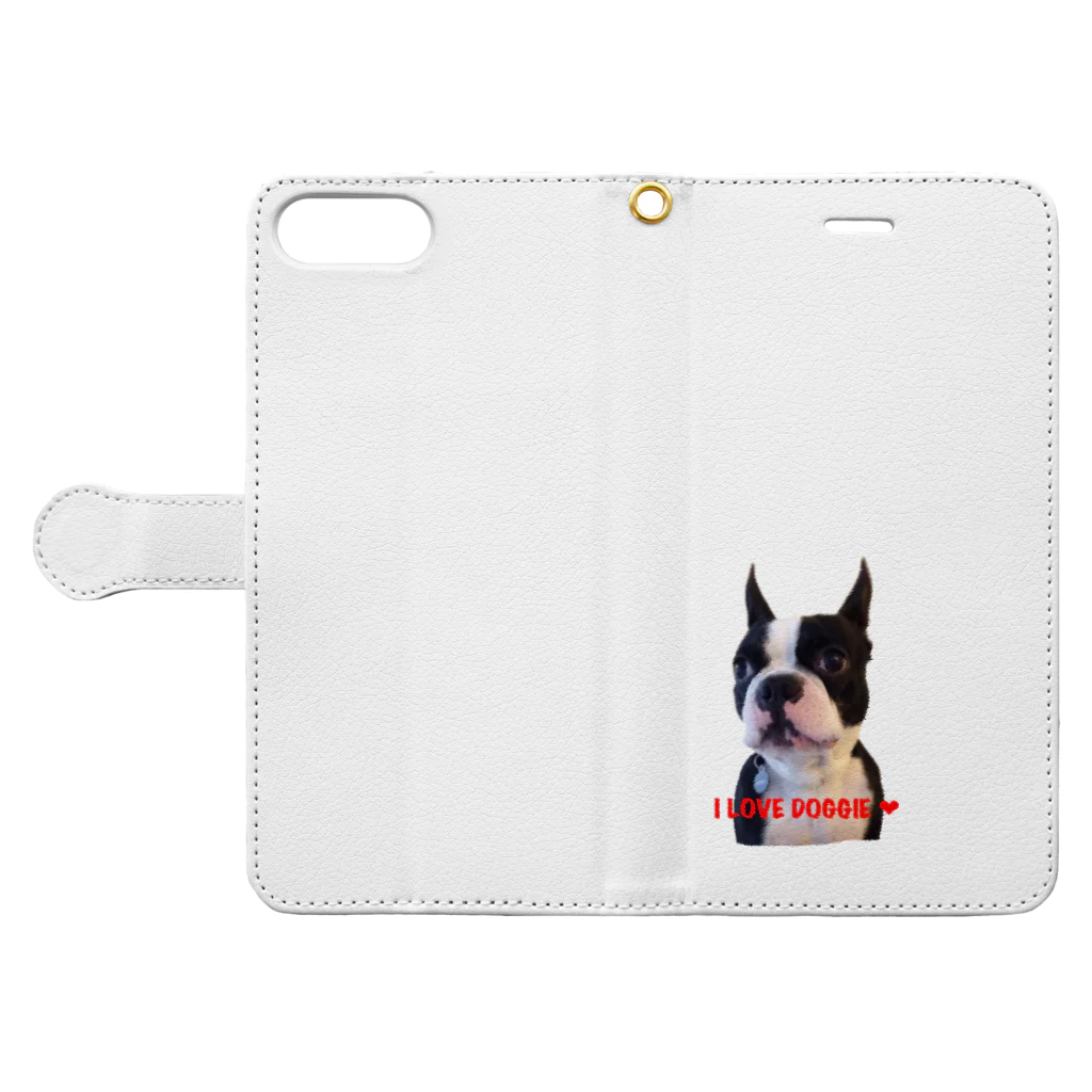 Barry’s clothes のI LOVE DOGGIE❤︎ ボストンテリア Book-Style Smartphone Case:Opened (outside)