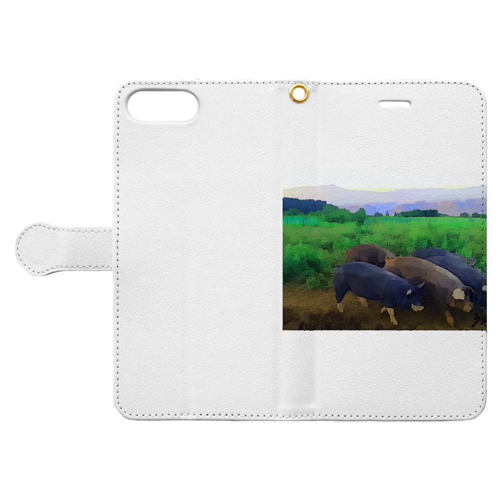 YS36FARMのFREE-RANGE PIGS Book-Style Smartphone Case:Opened (outside)