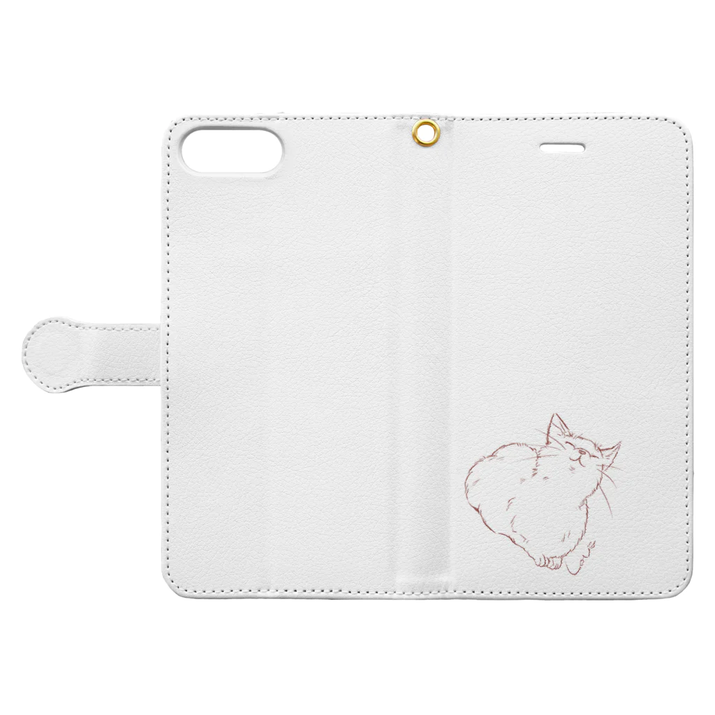 猫と犬の上をむく猫さん Book-Style Smartphone Case:Opened (outside)