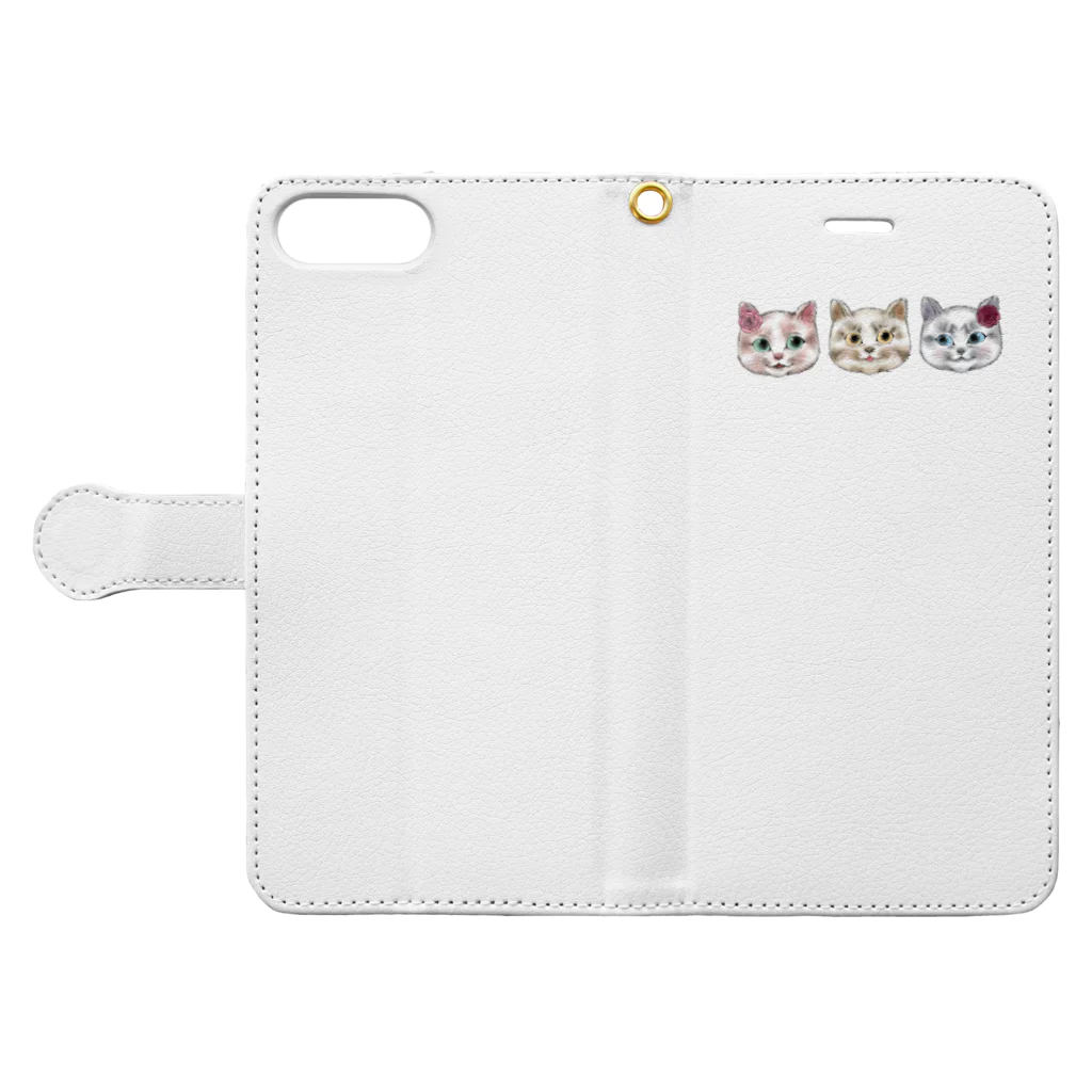 ねこまる雑貨店のねこまるとねこちゃんず Book-Style Smartphone Case:Opened (outside)