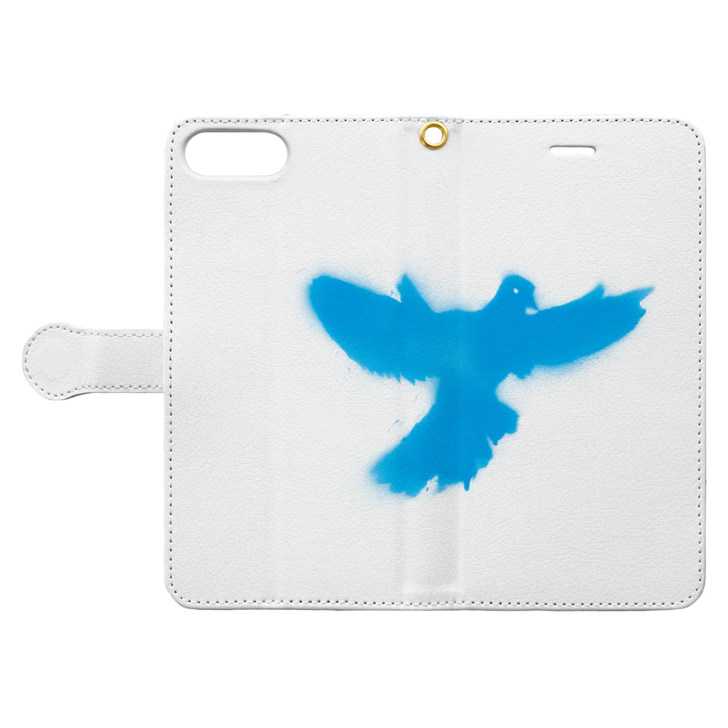 heart artsの幸せの青い鳥 Book-Style Smartphone Case:Opened (outside)