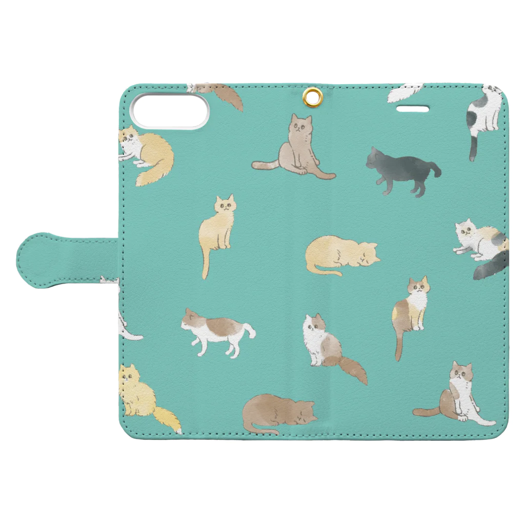 mayuのねこだらけミント Book-Style Smartphone Case:Opened (outside)