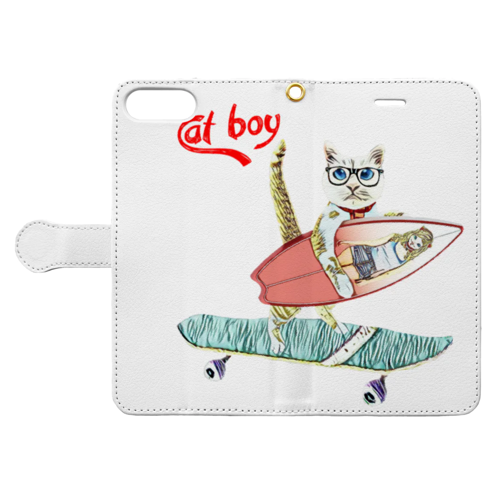 Rock catの CAT BOY メガネ Book-Style Smartphone Case:Opened (outside)