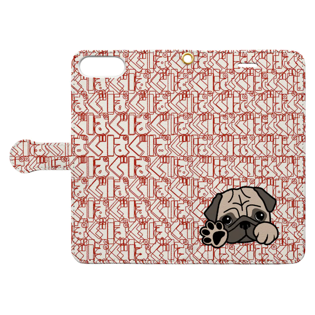 パグ PUG ぱぐ  OHMAI GALLERYのパグ-ぱぐ-PUG-パーグー-3 手帳型iPhoneケース 手帳型スマホケースを開いた場合(外側)