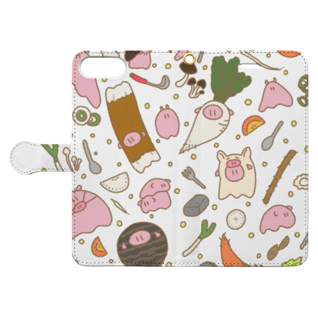 こむぎ（muimugi）のとんじるごっこ Book-Style Smartphone Case:Opened (outside)