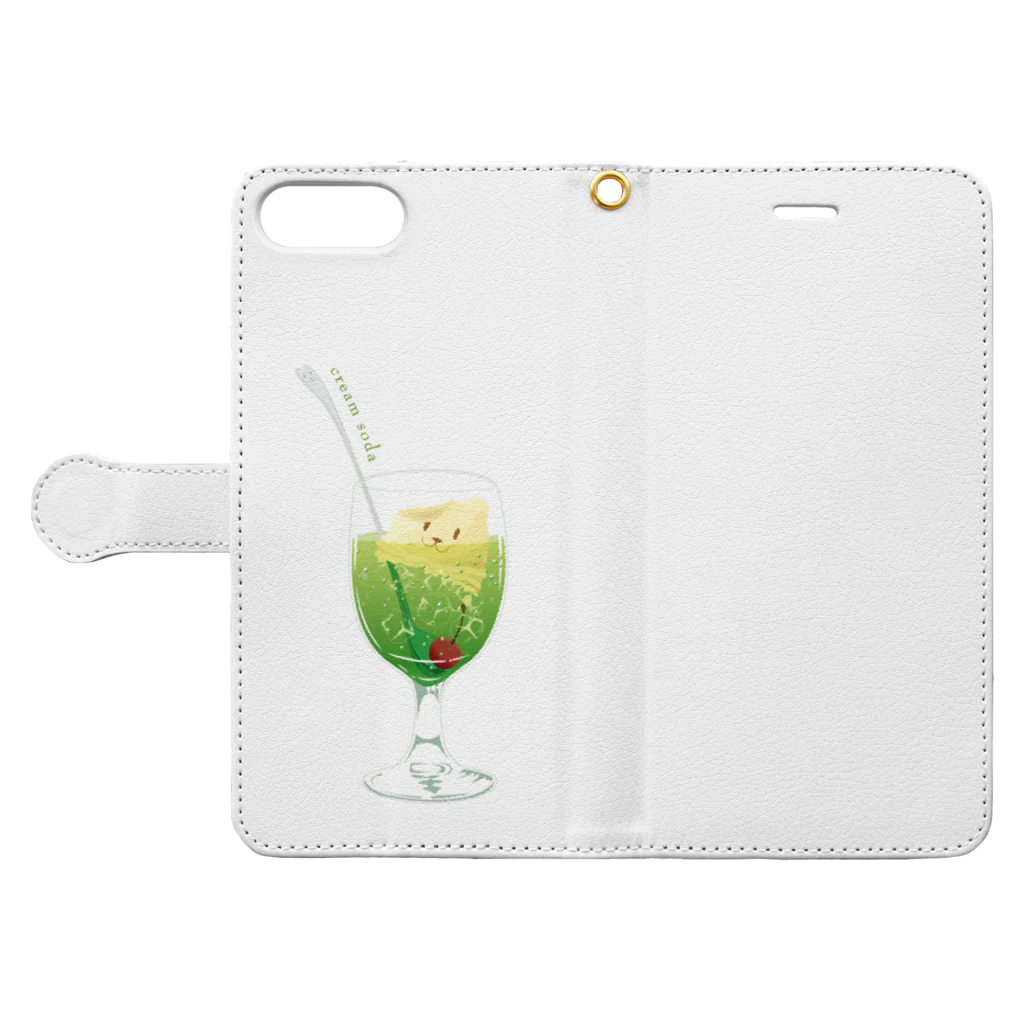 Drecome_Designの食べかけクリームソーダ Book-Style Smartphone Case:Opened (outside)