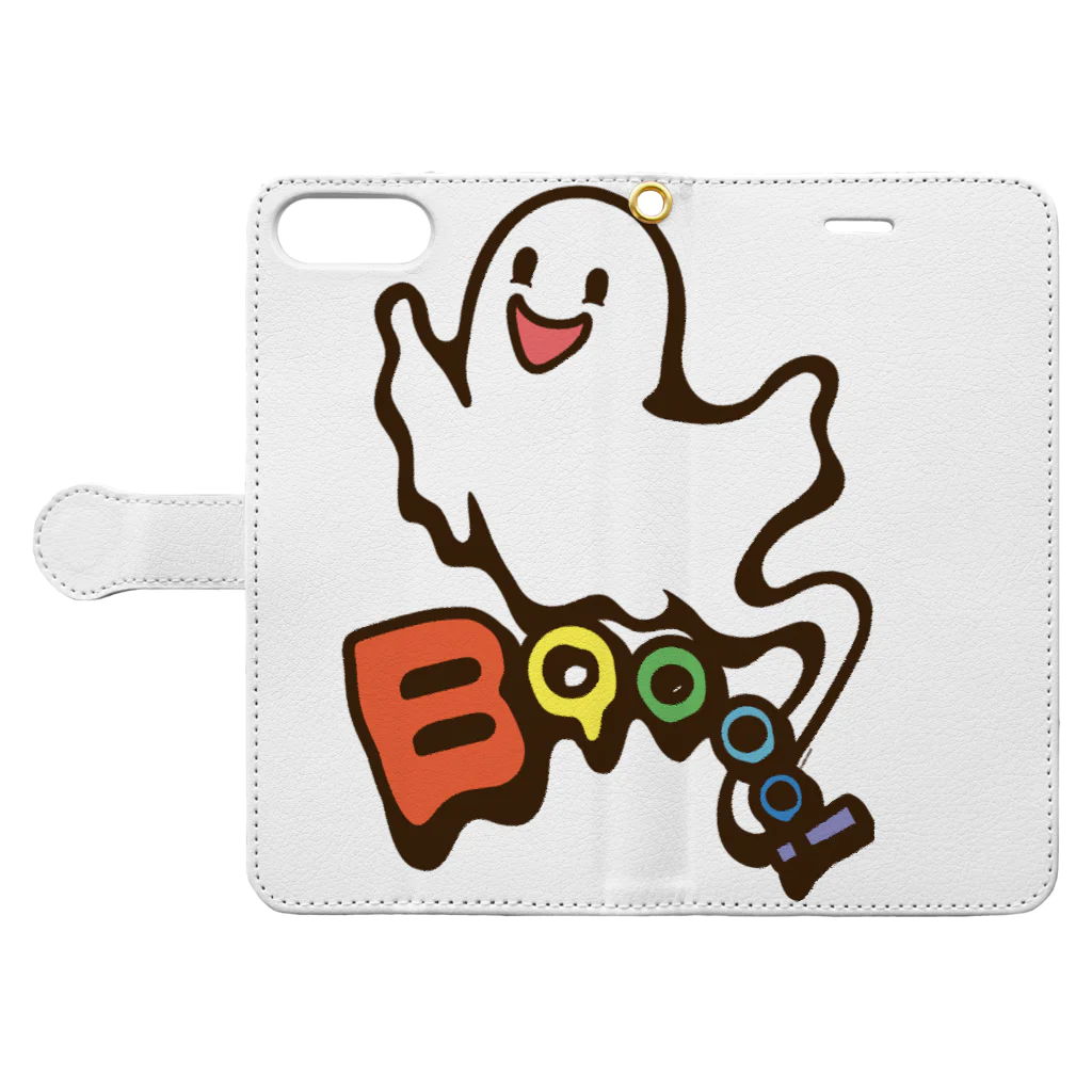 Cɐkeccooのおばけちゃんばぁ!(Boo!ゴースト)カラフル 手帳型スマホケースを開いた場合(外側)