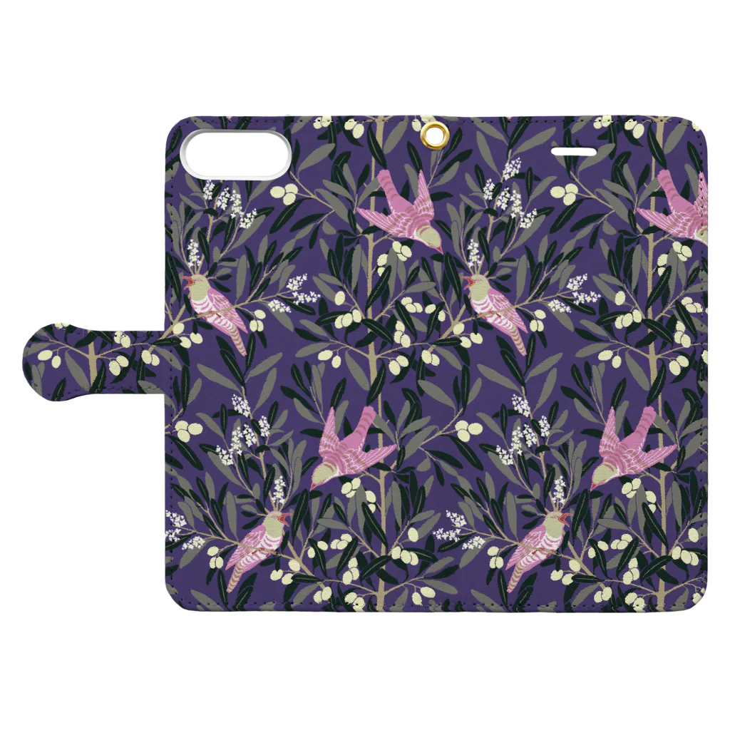 Tree Sparrowのオリーブの森　パープル Book-Style Smartphone Case:Opened (outside)