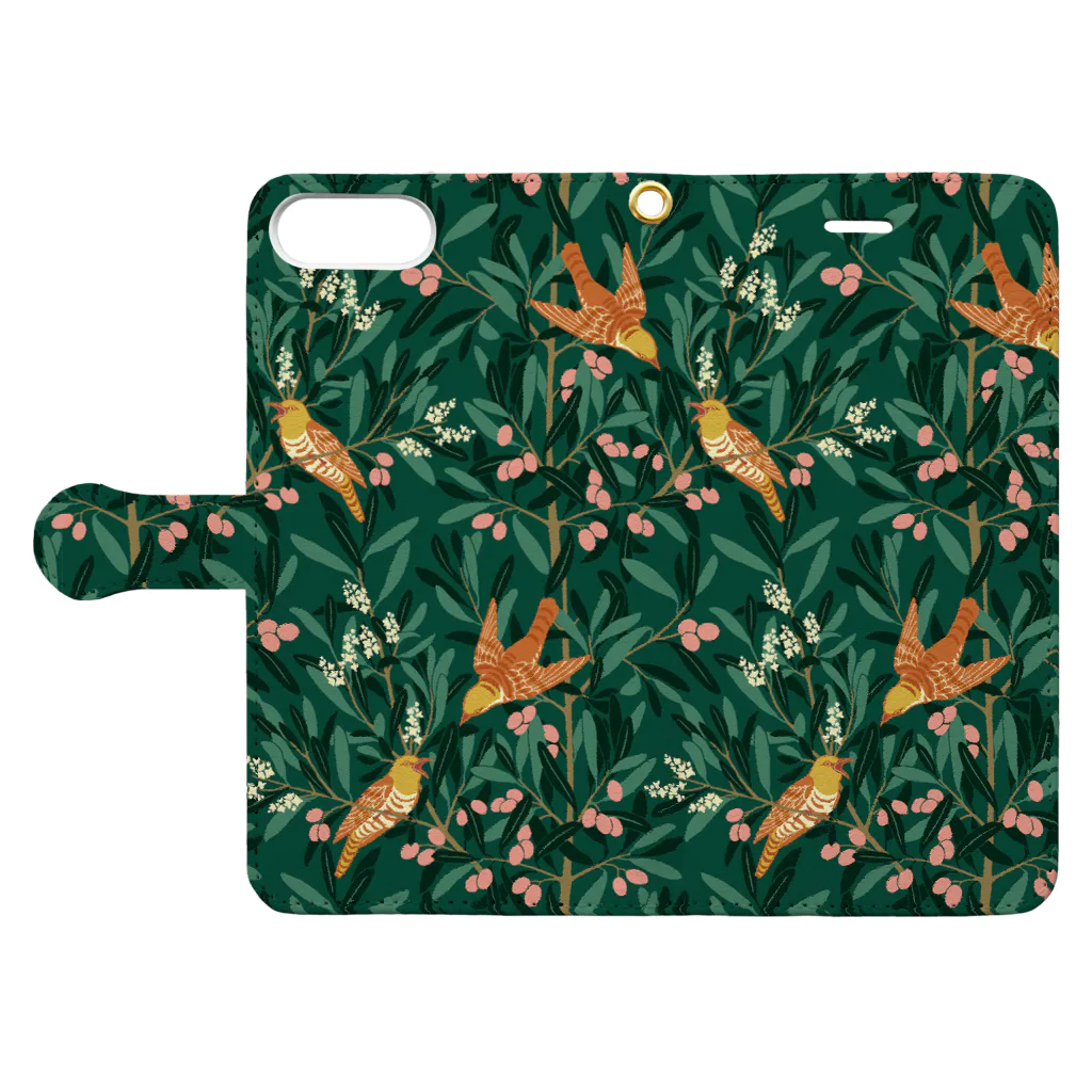 Tree Sparrowのオリーブの森　グリーン Book-Style Smartphone Case:Opened (outside)