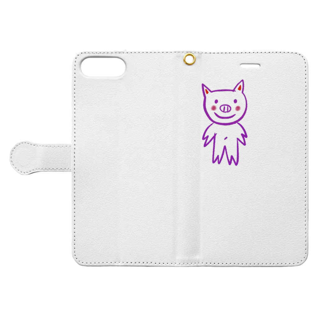 mkmoondesign のパープルピッグくん Book-Style Smartphone Case:Opened (outside)