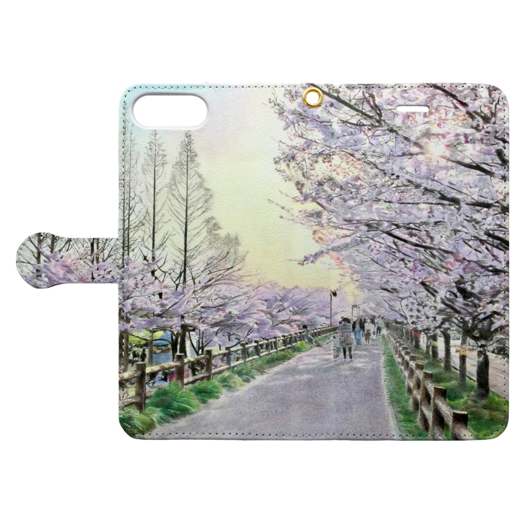 色鉛筆画 桜道 Halu Factory Halufactory の手帳型スマホケース通販 Suzuri スズリ