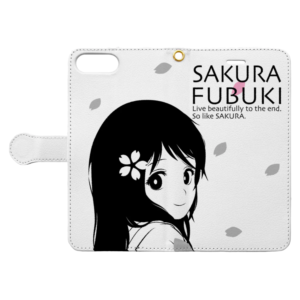 松や SUZURI店のSAKURA FUBUKI 手帳型スマホケースを開いた場合(外側)