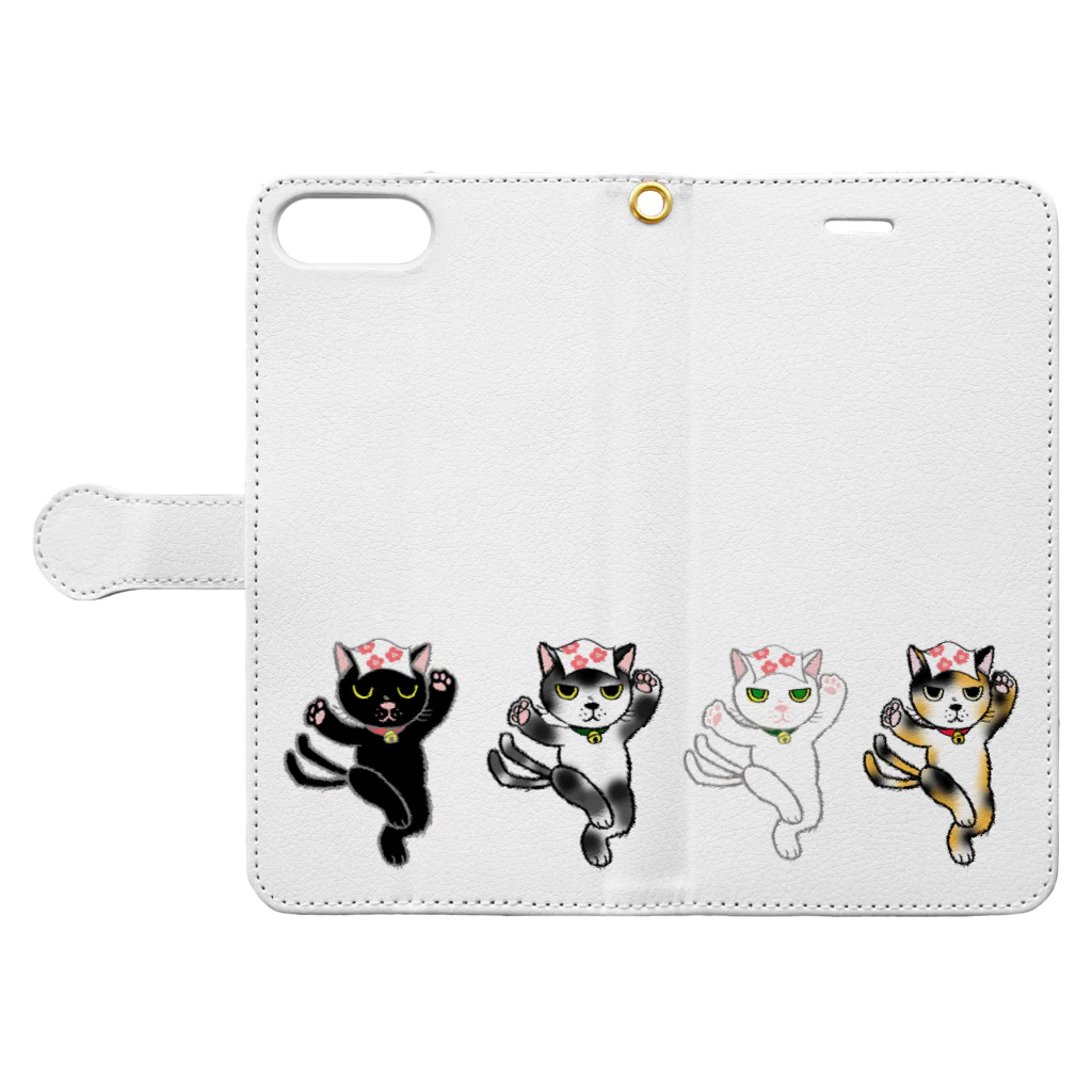 キクヤのねこまた４匹 Book-Style Smartphone Case:Opened (outside)