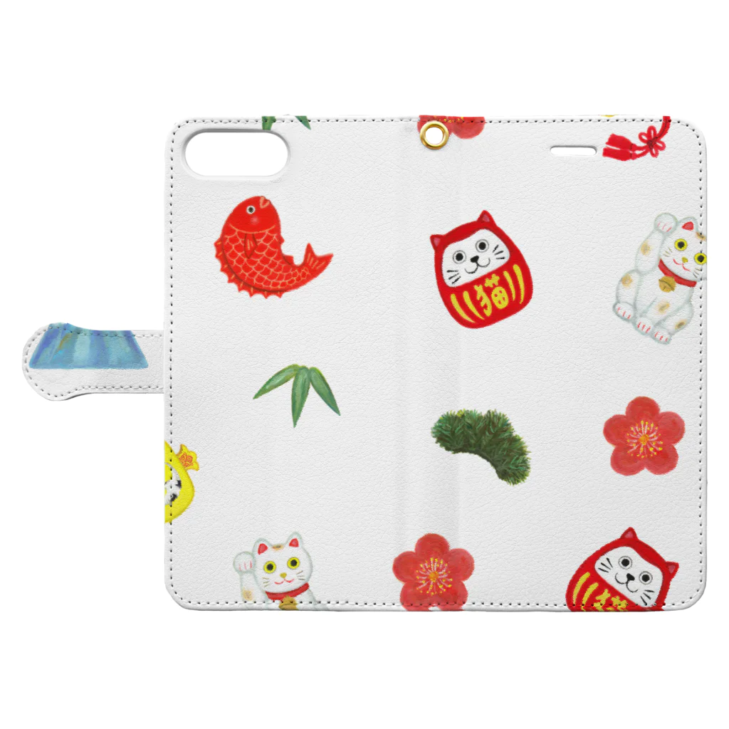 わたべ　めぐみの縁起物Mix Book-Style Smartphone Case:Opened (outside)