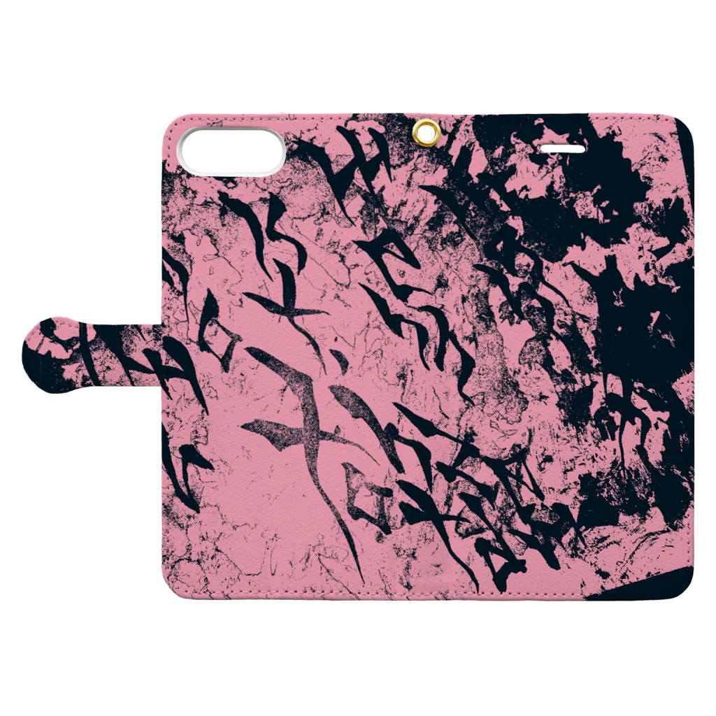 兎派のH.I.W.M.T.L #2(pink×black) Book-Style Smartphone Case:Opened (outside)